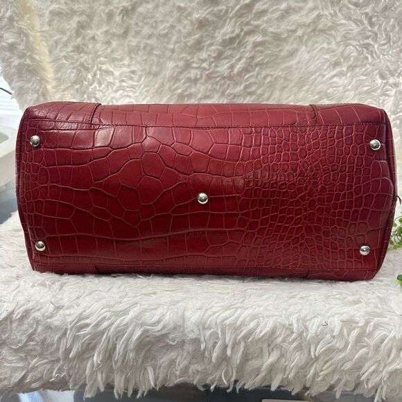 FURLA Ischia Red Cherry Croco Embossed Leather Dome Handbag Zip Top large - Picture 7 of 13